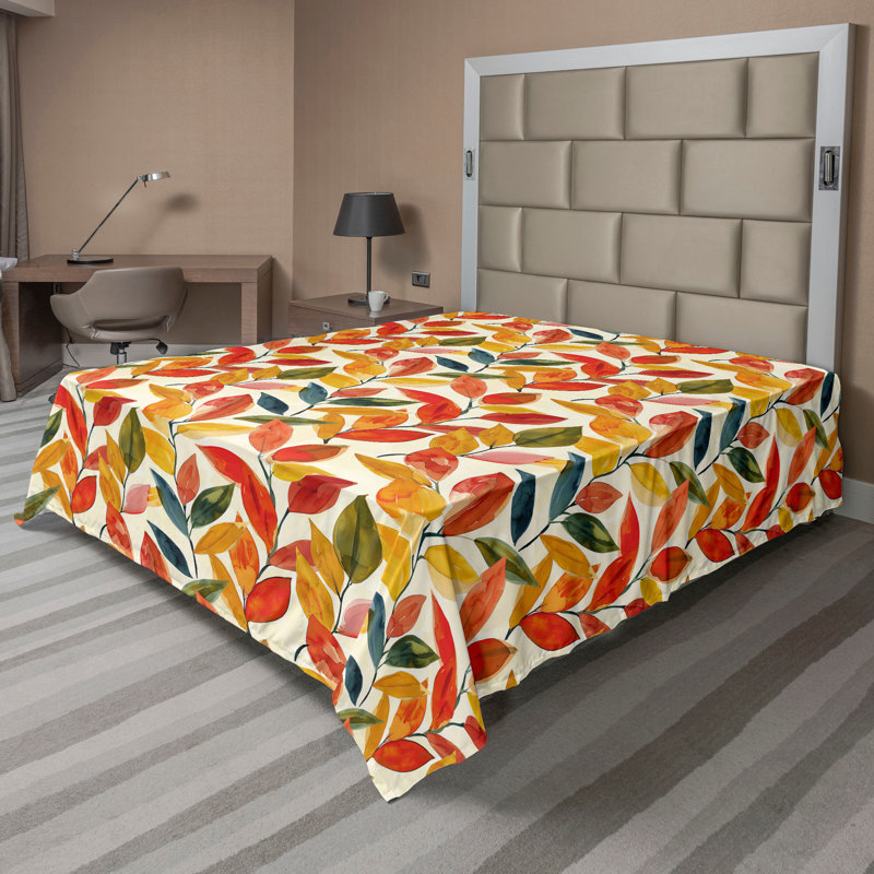 Drap plat moderne de style bohème Ambesonne, Vermilion/Marigold/Green Floral, Full Flat Sheet