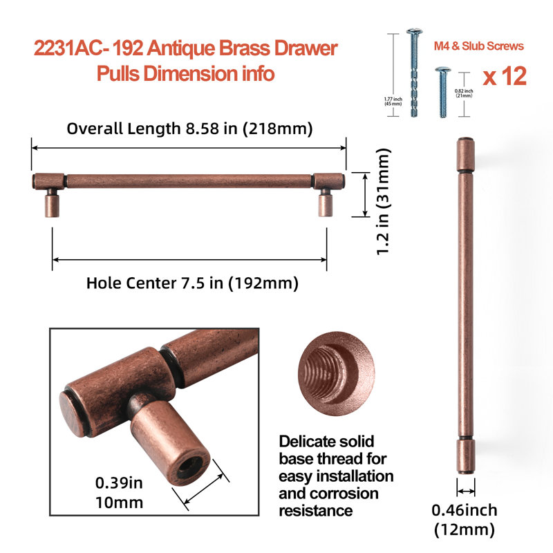 Ensemble de poignées robustes, 7.56", Cuivre antique