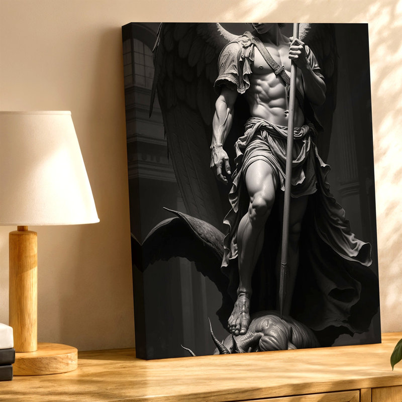 Reproduction d'art mural noir et blanc, statue de Guerrier ange, impression sur toile 16 x 24, H 16 po x l 20 po