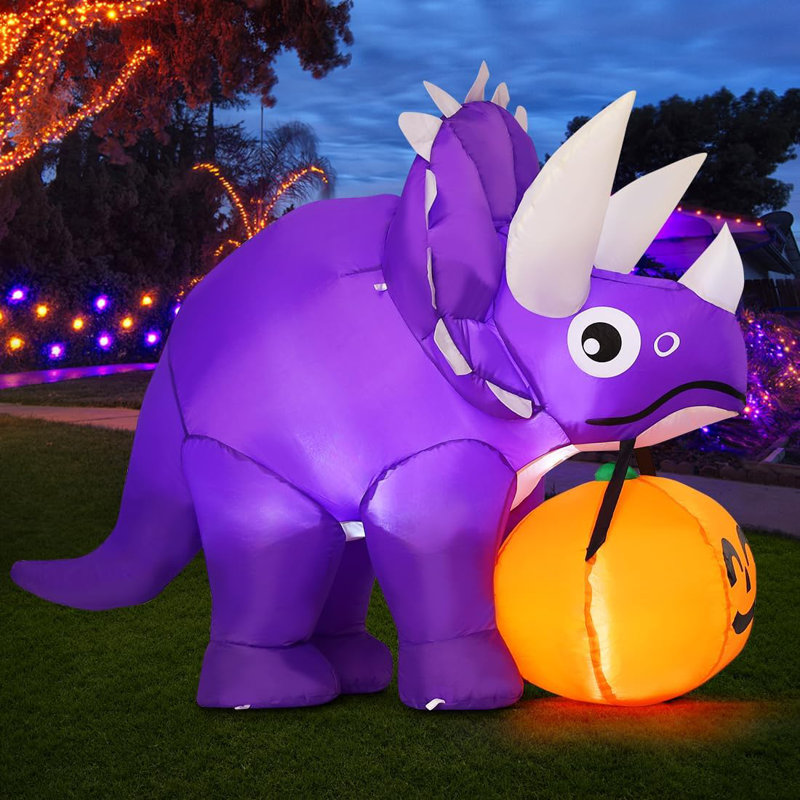 Dinosaure gonflable d'Halloween 5 pi avec citrouille dans la bouche