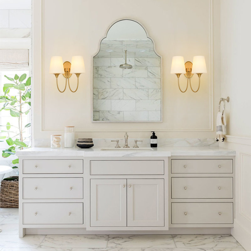 2-Light W-Shaped Conical Frosted Glass Wall Sconce
