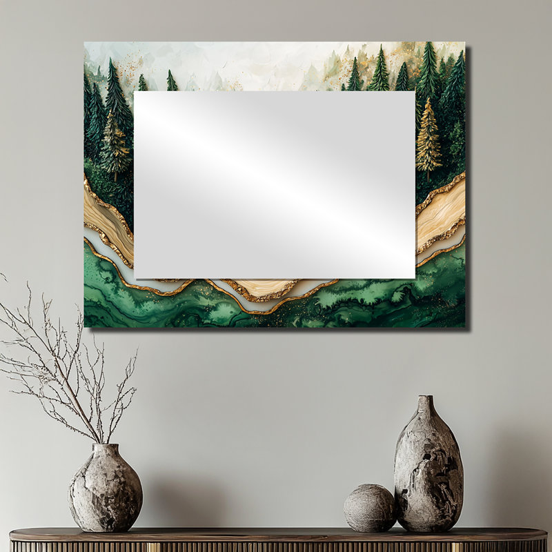 Paysage de forêt hivernale avec rivière en cristal I - Art mural miroir de paysages - imprimé sur métal, 24 po x 32 po