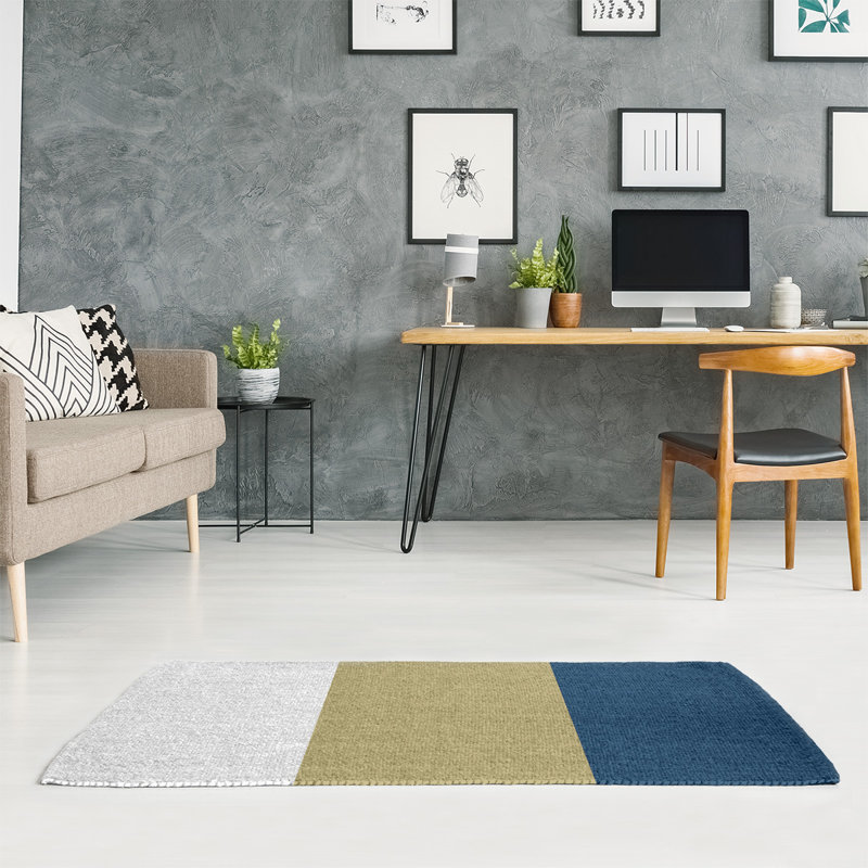Tapis doré/bleu, Rectangle 8 pi x 10 pi