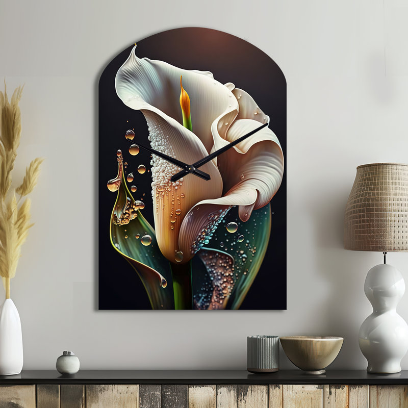 Grenade et fleur de lys Calla II - horloge murale en métal Lily, Médium