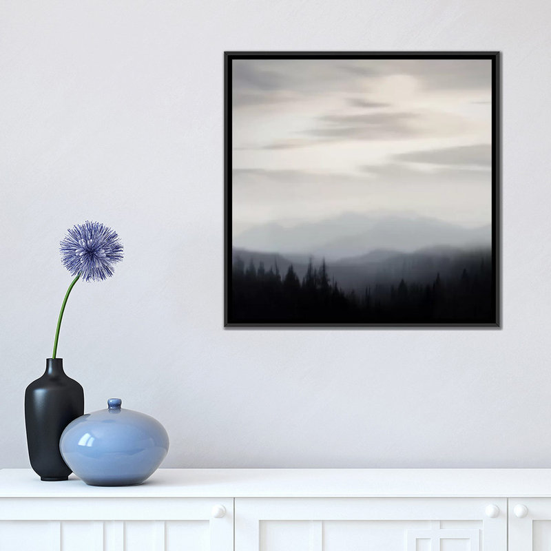 «Mountain Vista II», impression sur toile, H 18 po x l 18 po x P 1,5 po, Toile avec cadre noir, Blanc