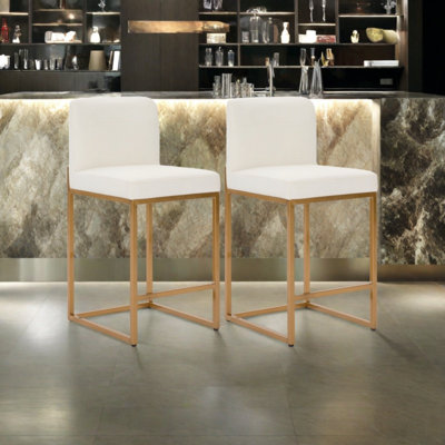 Upholstered 24" Counter Height Kitchen Stool Set of 2 with Metal Sled Base, Faux Leather, 3.5-in High-Density Foam & Anti-Slip Feet