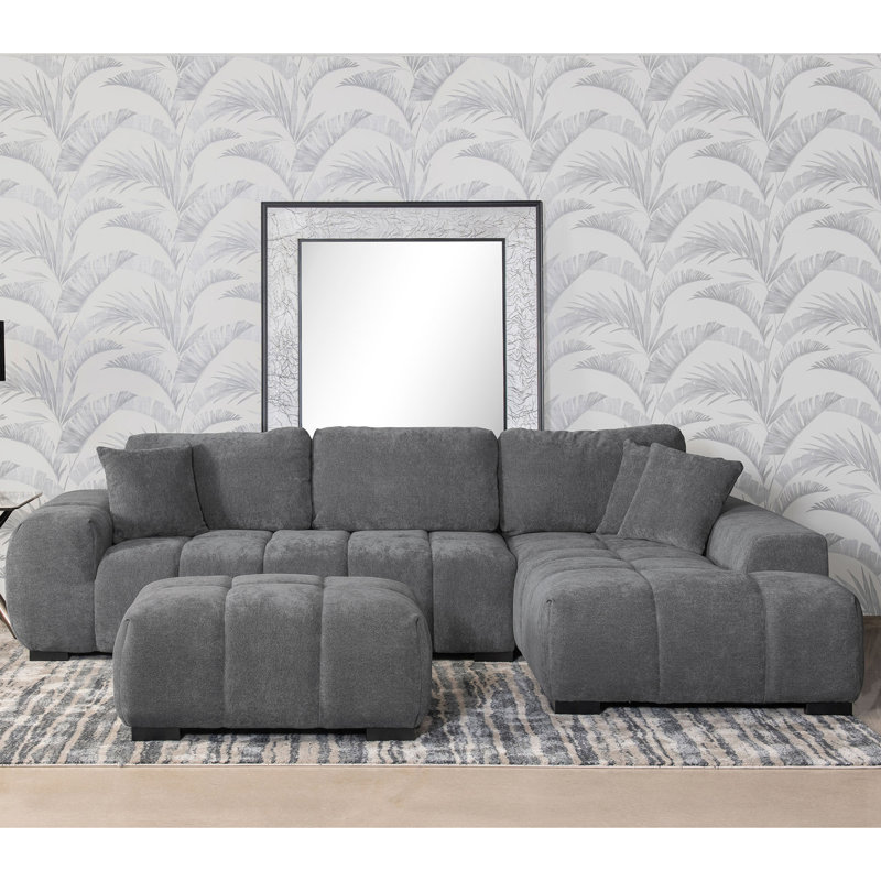 Plather Charcoal Grey Upholstered Sectional Chaise Sofa - Modern Elegance, Charcoal Gray