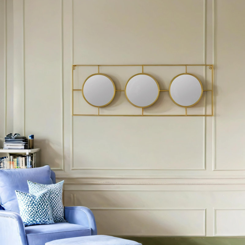 Miroir mural 3 pièces dans un cadre rectangulaire doré, décoration murale pour le salon de la chambre à coucher, 43 po x 16 po