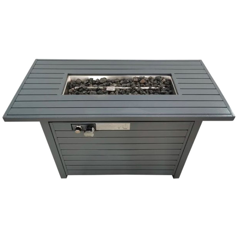 Table de foyer d'extérieur, grise, 25 H x 42 W, 50 000 heures de rendement énergétique, acier inoxydable, interrupteur au propane / gaz naturel