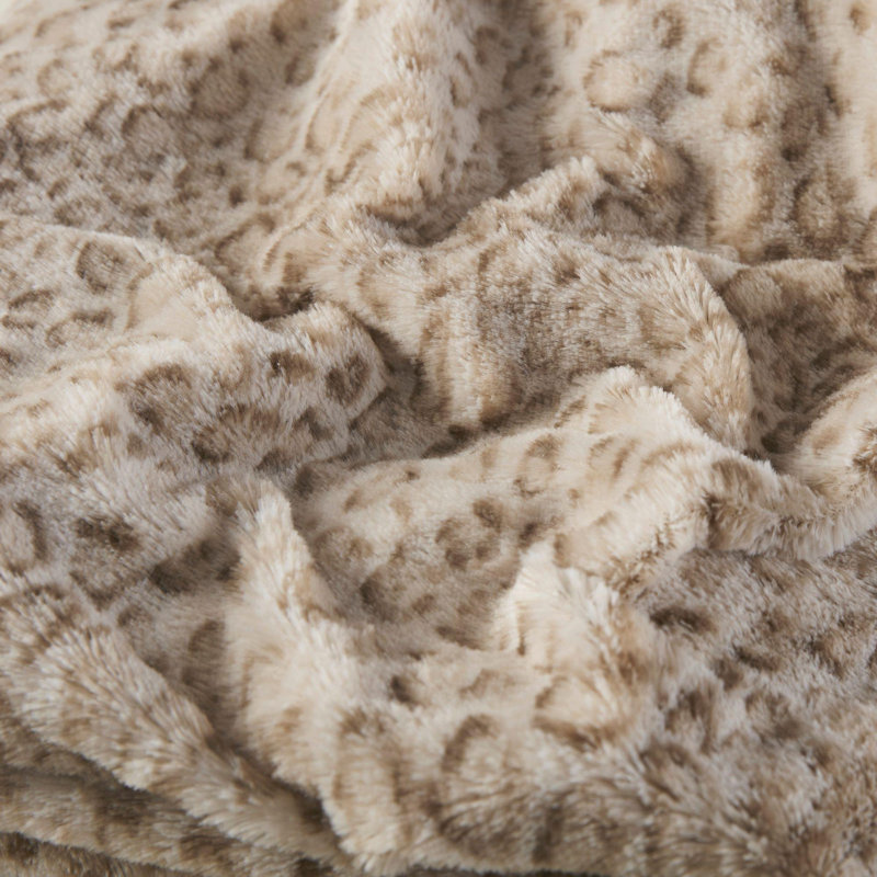 Couverture en fausse fourrure 1pc, Imprimé animal brun, Jeté
