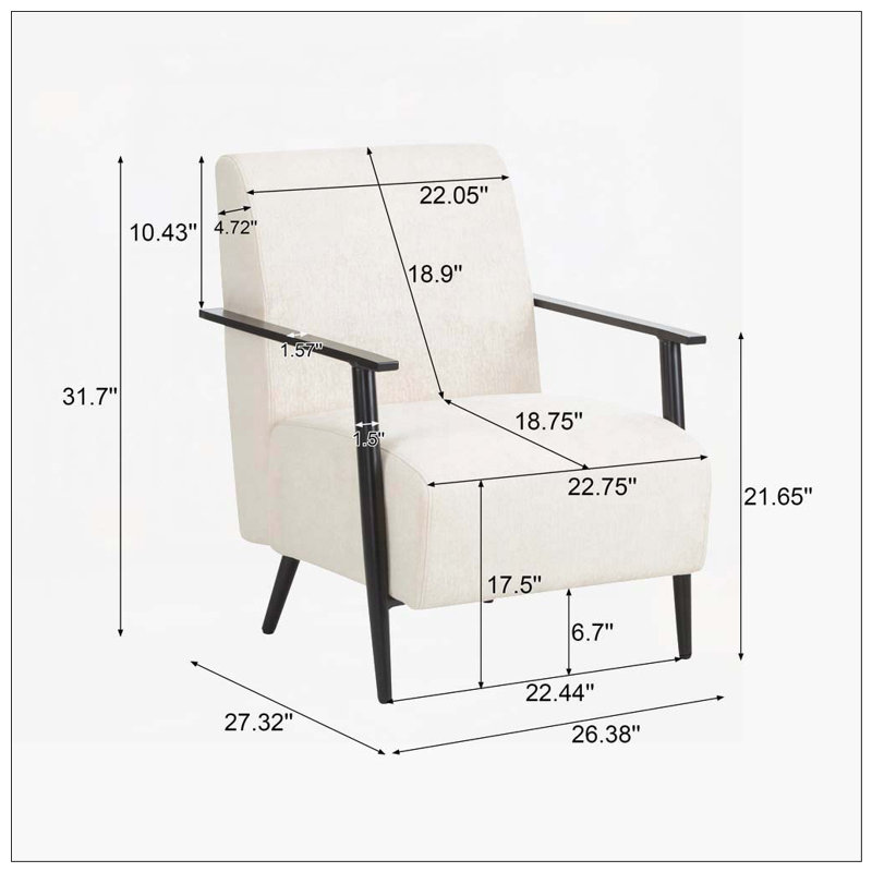 Fauteuil d'appoint rembourré avec structure en métal, Beige