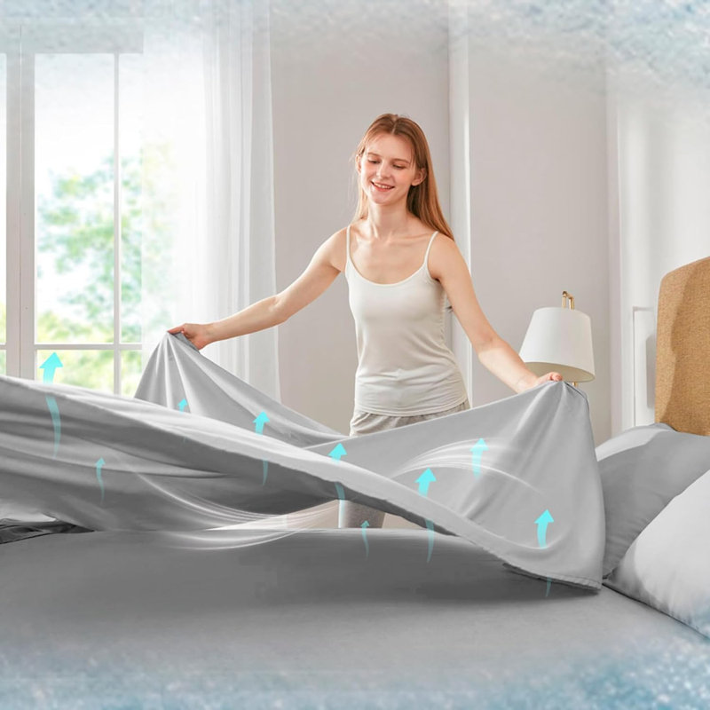 Ensemble de draps unis en microfibre Coolmax, Lit simple, Gris