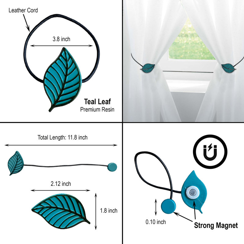 Teal Resin Leaf Design Magnetic Curtain Tiebacks Set of 2
