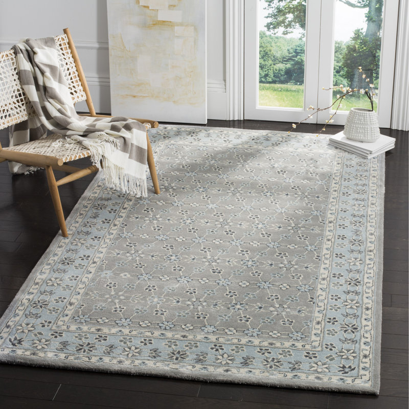 Blassingame Hand Tufted Wool/Viscose/Cotton Oriental Rug in Gray/Blue, Rectangle 2'6" x 4'