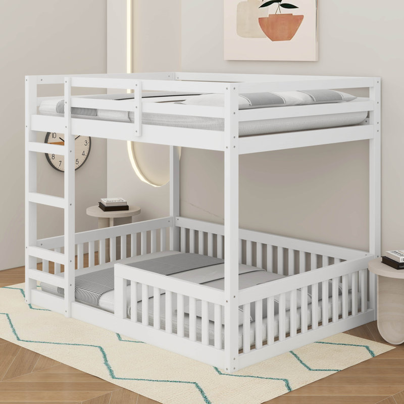 Full Over Full Wood Bunk Bed With Ladder, White