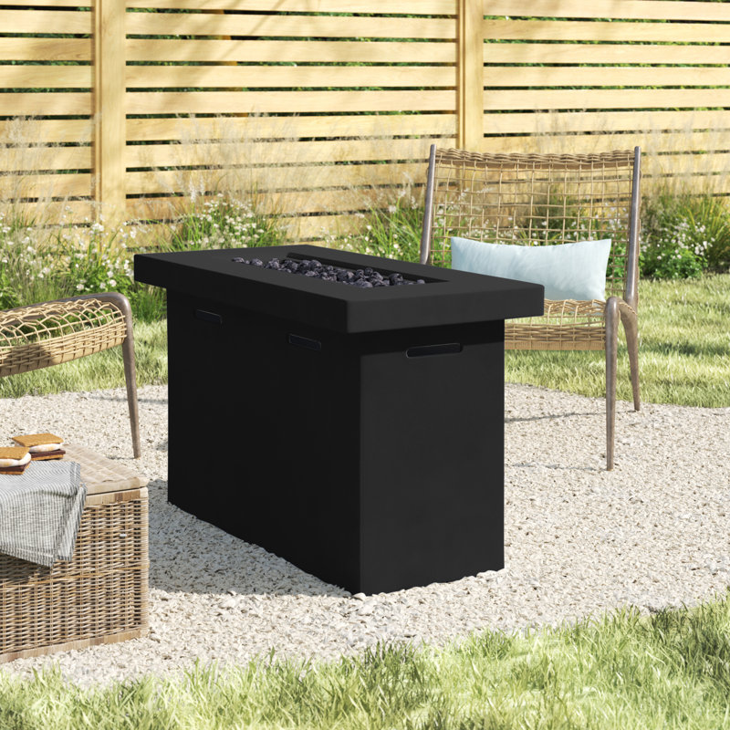 Sybil Rectangle Fiber Reinforced Concrete Propane Fire Pit Table with Hidden Fuel Tank, Charcoal