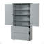 Large armoire de rangement pour salle de bain, armoire de rangement autoportante avec deux tiroirs et tablette réglable, panneau de fibres à densité moyenne avec finition peinte, gris