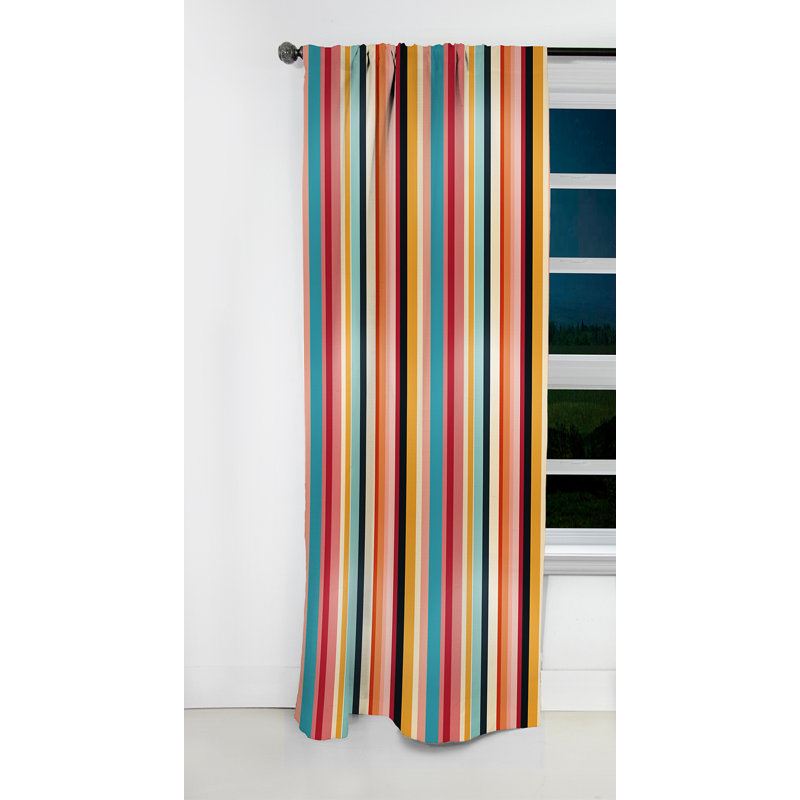 Rideau occultant rayé de style Mid-Century à rayures pastel - 1 panneaux, L 52 po x L 108 po