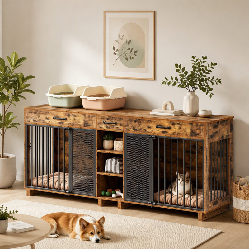 Caisse pour chien 2 en 1 avec tiroirs