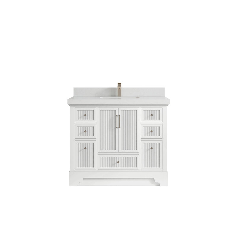 Meuble-lavabo sur pied simple 42 po avec plateau Alys, Quartz de Carrare