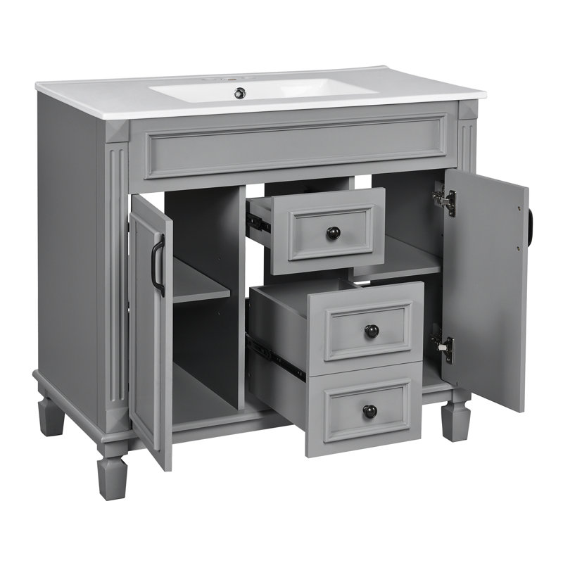 Meuble-lavabo 36 po avec lavabo supérieur, Gris