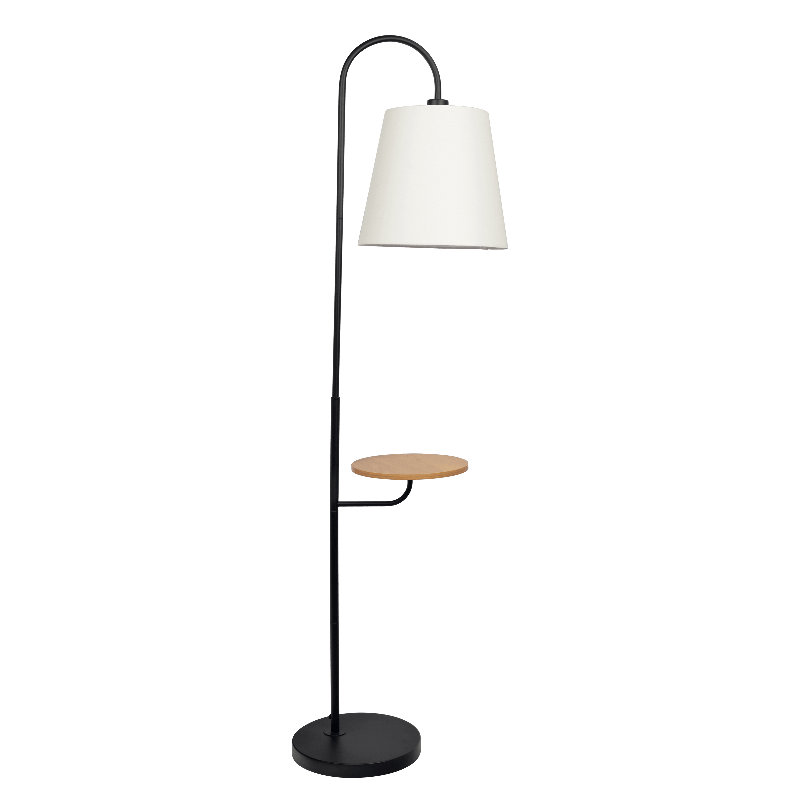Lampe sur pied noire Séoul avec interrupteur rotatif et base en bois