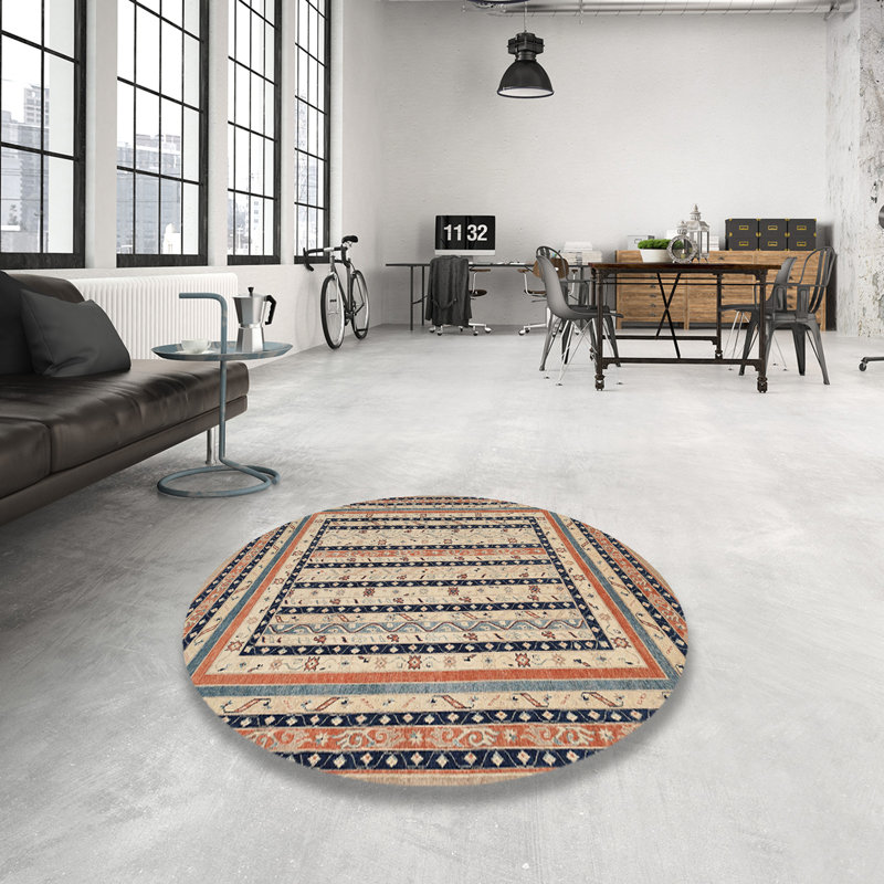Tapis orange/brun clair/bleu traditionnel, Rond 4 pi