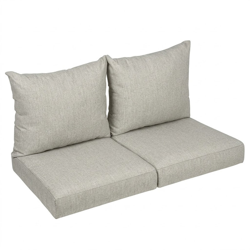 Sunbrella Outdoor Solid Loveseat Pillow and Cushion Set, Sunbrella - Canvas Granite, 23 in W x 27 in D x 5 in H