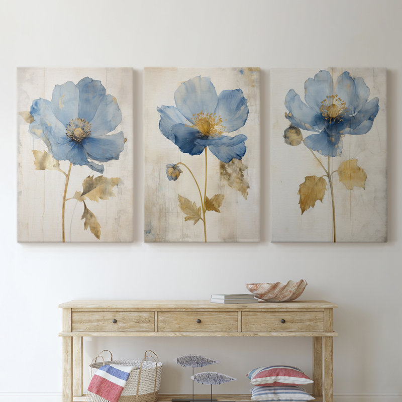 Étude florale série XIII - ensemble de 3 toiles tendues avec châssis - prêt à être accroché, H 27 po x l 18 po