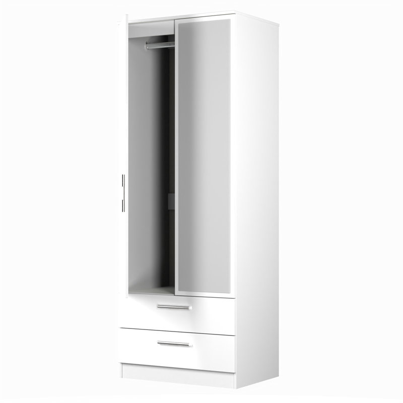 Bhaga 2 Door 2 Drawer Mirrored Robe , White Matt