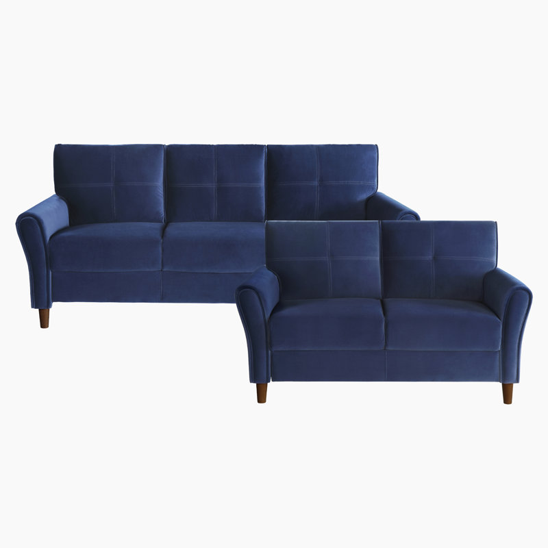 Ensemble de salon moderne et contemporain en velours 2 pièces Cerah, Velours bleu