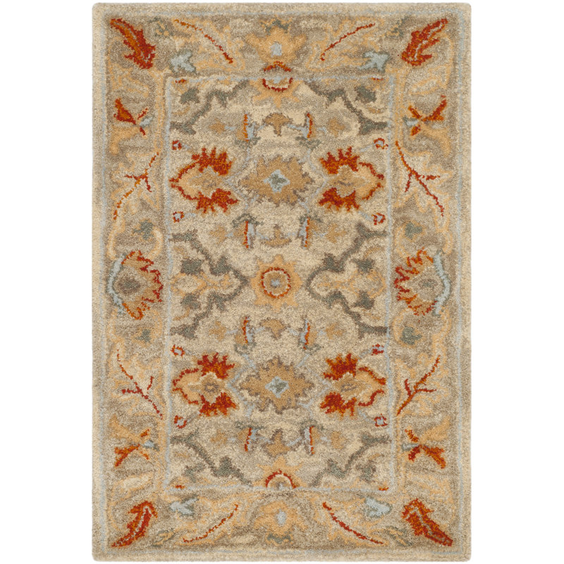 Tapis oriental en laine touffeté à la main beige / gris / orange Armintha, Rectangle 2 pi x 3 pi