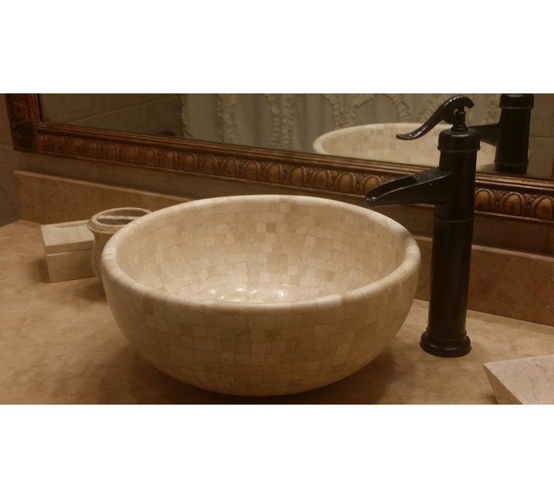 Lavabo de salle de bain à bateau circulaire mosaïque en pierre, Léger