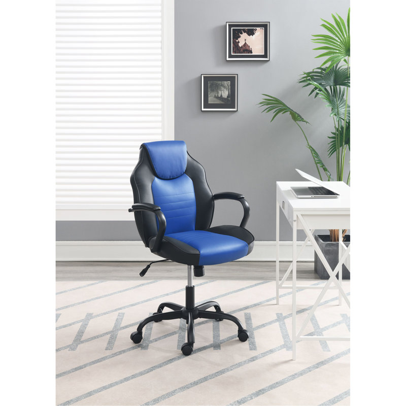 Chaise de bureau en similicuir noir, Bleu
