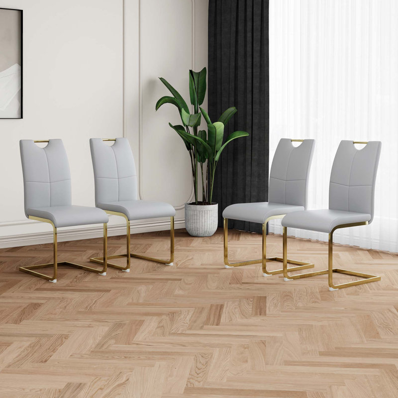 Ensemble de 4 chaises de salle à manger modernes, 4, Gris, Doré