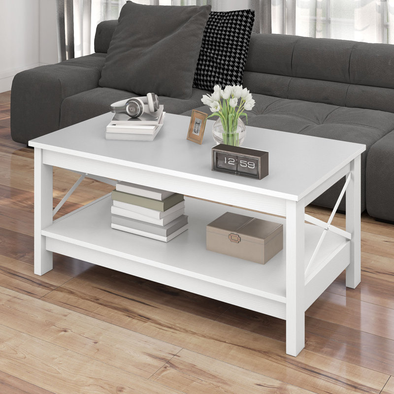 Four Leg Coffee Table with Storage, White, Dark Grey