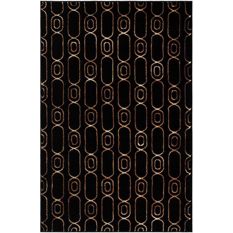 Tapis contemporain noir et doré Vincente, Rectangle 4 pi 1 po x 6 pi 1 po