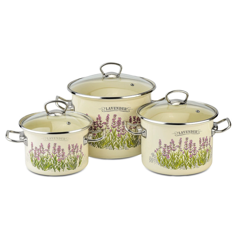 Lavender Fields Enamel Pot with Glass Lid