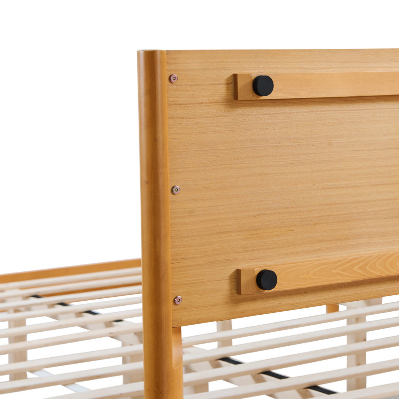 Mid Century Solid Wood Platform King Bed Frame With Wood Slat Support, Natural, Natural, King