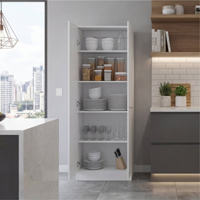 Armoire garde-manger à rangement multiple Plymoth avec cinq tablettes de rangement et deux portes, solution de rangement et d'organisation pour la cuisine