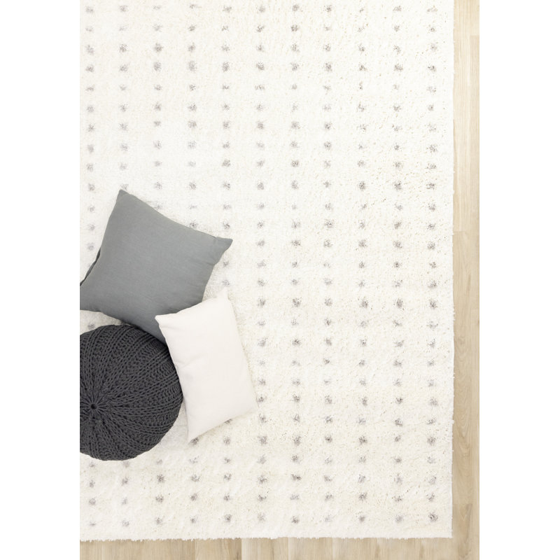 Eisenach Cream Grey Dots Soft Shag Area Rug, Rectangle 6'7" x 8'6"
