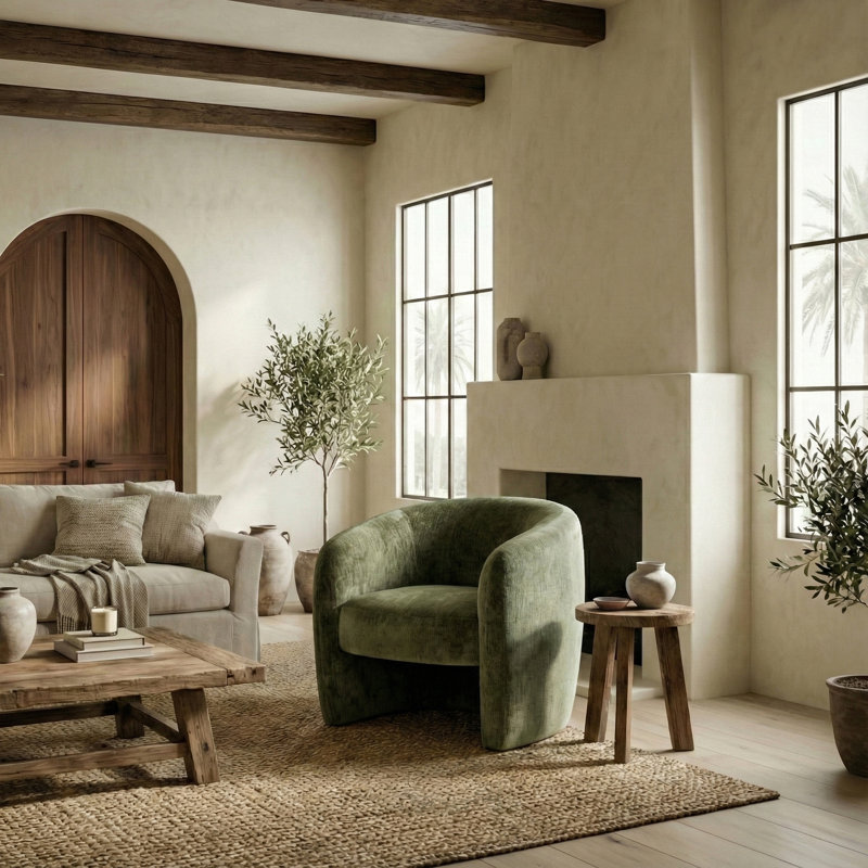 Solace Upholstered Armchair, Olive Green Chenille