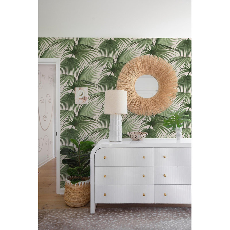 Pawley’s Island Palms Barely Wallpaper by Megan Molten, Clay, Faux Grasscloth