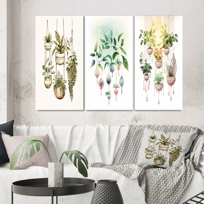 «Hanging Decorative Botanical Boho Plants VI», 3 pièces sur toile