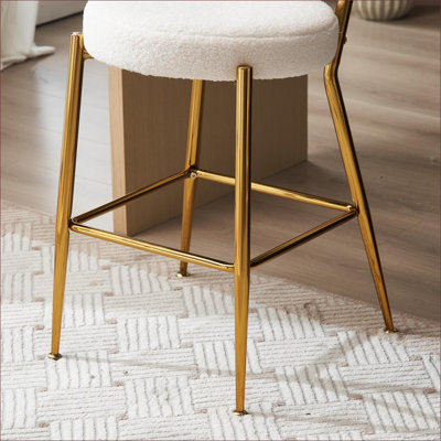 Ensemble de 4 sièges de chaise de bar rembourrés en tissu moderne Teddy, tabourets hauts avec base en métal, siège beige pour îlot de cuisine, salon pour adultes