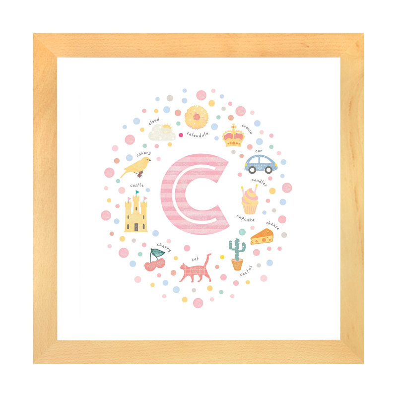Lettre illustrée C rose - impression, Blanc, H 24 po x l 24 po x p 1 po, Papier avec cadre beige