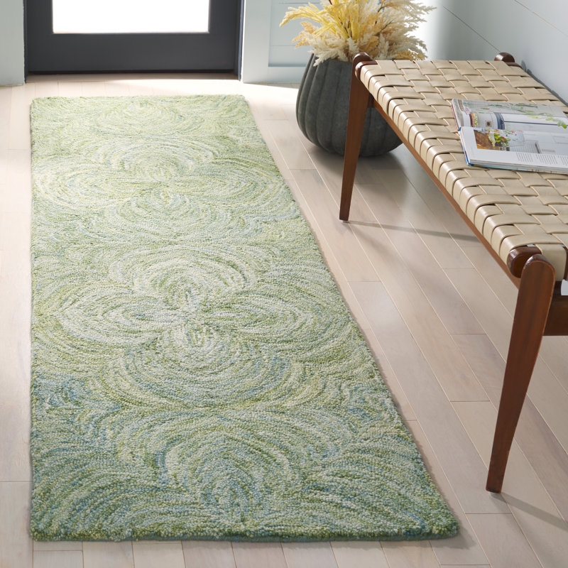 Tapis gris en laine et en coton touffeté à la main Abhithi, Tapis de couloir 2 pi 3 po x 8 pi