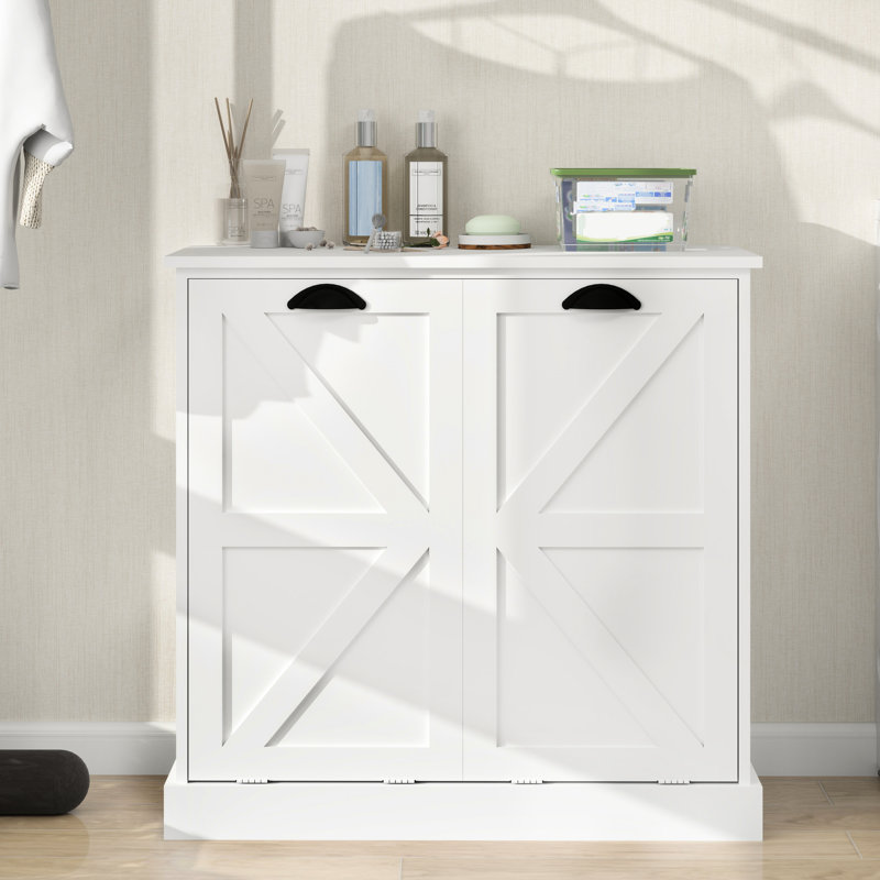 Trieur de linge inclinable - Armoire blanche. Élégant et pratique. Sacs en tissu amovibles pour le tri. E1, peint. Stable et imperméable. Finition. . Assemblage requis. Capacité de charge de 100 livres.