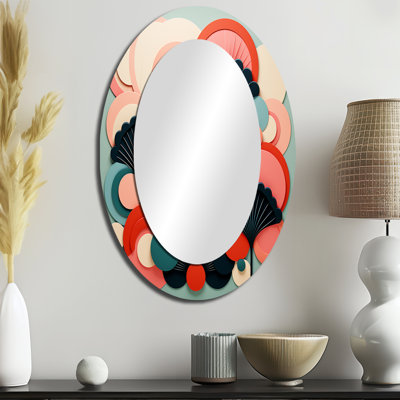 Art déco, corail marin Marvel I - animaux miroir décoratif ovale sur métal