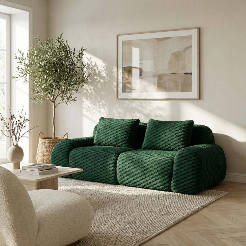 Canapé modulaire contemporain avec revêtement en flanelle, siège profond et design ergonomique incurvé, Vert